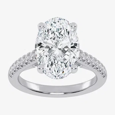 Modern Bride (g-h / Vs2-si1) Womens 5 1/3 Ct. T.w. Lab Grown White Diamond 14k White Gold Oval Side Stone Engagem In Silver
