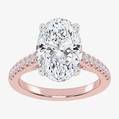 Modern Bride (g-h / Vs2-si1) Womens 5 1/3 Ct. T.w. Lab Grown White Diamond 14k White Gold Oval Side Stone Engagem In Pink