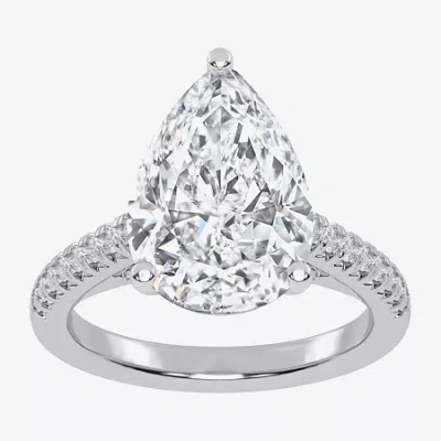 Modern Bride (g-h / Vs2-si1) Womens 5 1/3 Ct. T.w. Lab Grown White Diamond 14k White Gold Pear Side Stone Engagem In Silver