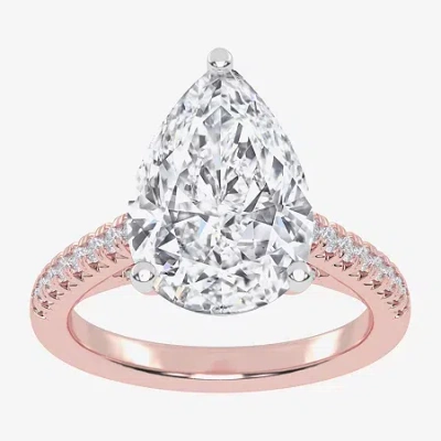 Modern Bride (g-h / Vs2-si1) Womens 5 1/3 Ct. T.w. Lab Grown White Diamond 14k White Gold Pear Side Stone Engagem In Pink