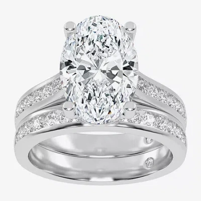 Modern Bride (g-h / Vs2-si1) Womens 5 Ct. T.w. Lab Grown White Diamond 14k White Gold Oval Side Stone Bridal Set In Silver