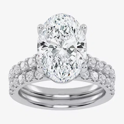 Modern Bride (g-h / Vs2-si1) Womens 5 Ct. T.w. Lab Grown White Diamond 14k White Gold Side Stone Bridal Set In Silver