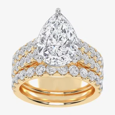 Modern Bride (g-h / Vs2-si1) Womens 5 Ct. T.w. Lab Grown White Diamond 14k White Gold Side Stone Bridal Set In Yellow