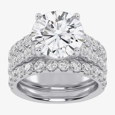 Modern Bride (g-h / Vs2-si1) Womens 6 Ct. T.w. Lab Grown White Diamond 14k White Gold Side Stone Bridal Set In Silver