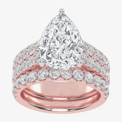 Modern Bride (g-h / Vs2-si1) Womens 6 Ct. T.w. Lab Grown White Diamond 14k White Gold Side Stone Bridal Set In Pink