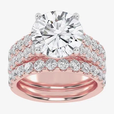 Modern Bride (g-h / Vs2-si1) Womens 6 Ct. T.w. Lab Grown White Diamond 14k White Gold Side Stone Bridal Set In Pink