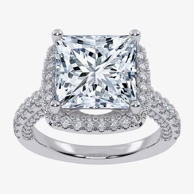 Modern Bride (g-h / Vs2-si1) Womens 6 Ct. T.w. Lab Grown White Diamond 14k White Gold Side Stone Halo Engagement  In Silver