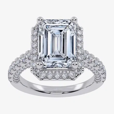 Modern Bride (g-h / Vs2-si1) Womens 6 Ct. T.w. Lab Grown White Diamond 14k White Gold Side Stone Halo Engagement  In Silver