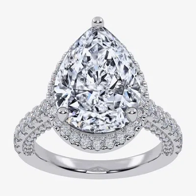 Modern Bride (g-h / Vs2-si1) Womens 6 Ct. T.w. Lab Grown White Diamond 14k White Gold Side Stone Halo Engagement  In Silver