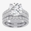Modern Bride (g-h / Vs2-si1) Womens 7 Ct.t.w. Lab Grown White Diamond 14k White Gold Side Stone Bridal Set In Silver