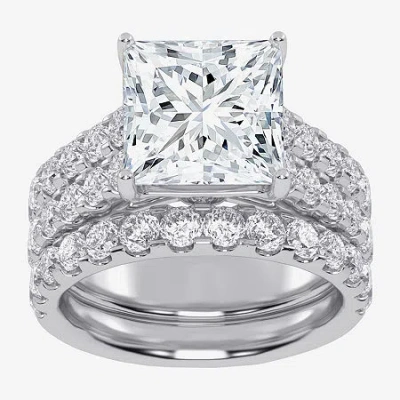 Modern Bride (g-h / Vs2-si1) Womens 7 Ct.t.w. Lab Grown White Diamond 14k White Gold Side Stone Bridal Set In Silver