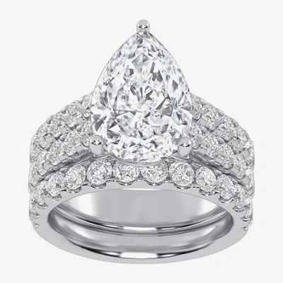 Modern Bride (g-h / Vs2-si1) Womens 7 Ct.t.w. Lab Grown White Diamond 14k White Gold Side Stone Bridal Set In Metallic