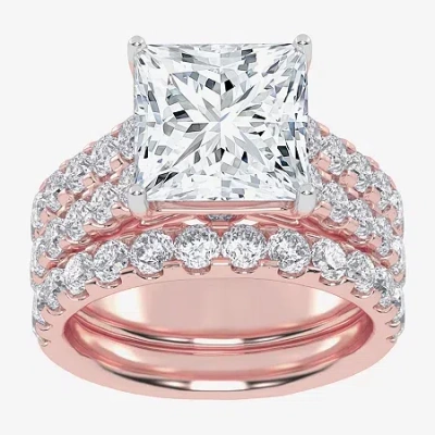 Modern Bride (g-h / Vs2-si1) Womens 7 Ct.t.w. Lab Grown White Diamond 14k White Gold Side Stone Bridal Set In Pink
