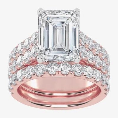Modern Bride (g-h / Vs2-si1) Womens 7 Ct.t.w. Lab Grown White Diamond 14k White Gold Side Stone Bridal Set In Pink