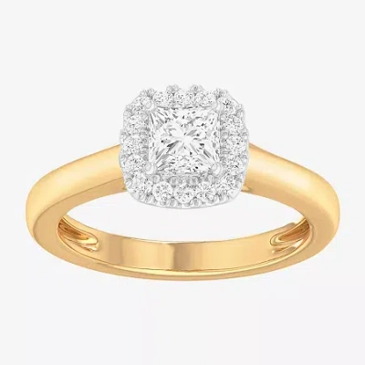 Modern Bride (g-h/si1-si2) Womens 1 Ct. T.w. Lab Grown White Diamond 10k Gold Cushion Halo Engagement Ring In Yellow