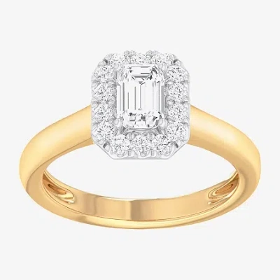 Modern Bride (g-h/si1-si2) Womens 1 Ct. T.w. Lab Grown White Diamond 10k Gold Halo Engagement Ring In Yellow