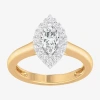 Modern Bride (g-h/si1-si2) Womens 1 Ct. T.w. Lab Grown White Diamond 10k Gold Marquise Halo Engagement Ring In Yellow