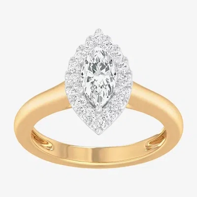 Modern Bride (g-h/si1-si2) Womens 1 Ct. T.w. Lab Grown White Diamond 10k Gold Marquise Halo Engagement Ring In Yellow