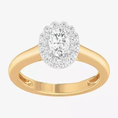 Modern Bride (g-h/si1-si2) Womens 1 Ct. T.w. Lab Grown White Diamond 10k Gold Oval Halo Engagement Ring In Yellow