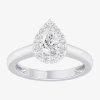 Modern Bride (g-h/si1-si2) Womens 1 Ct. T.w. Lab Grown White Diamond 10k Gold Pear Halo Engagement Ring In Silver