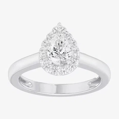 Modern Bride (g-h/si1-si2) Womens 1 Ct. T.w. Lab Grown White Diamond 10k Gold Pear Halo Engagement Ring In Silver