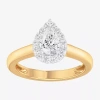 Modern Bride (g-h/si1-si2) Womens 1 Ct. T.w. Lab Grown White Diamond 10k Gold Pear Halo Engagement Ring In Yellow