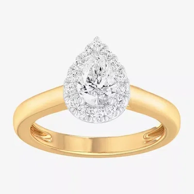 Modern Bride (g-h/si1-si2) Womens 1 Ct. T.w. Lab Grown White Diamond 10k Gold Pear Halo Engagement Ring In Yellow