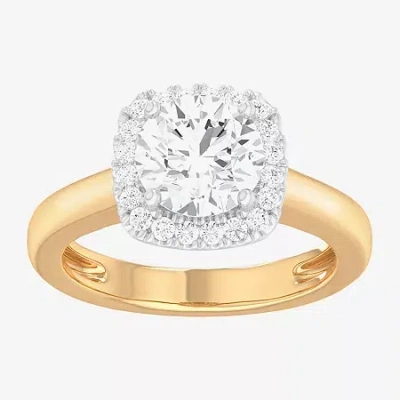 Modern Bride (g-h/si1-si2) Womens 2 1/4 Ct. T.w. Lab Grown White Diamond 10k Gold Cushion Halo Engagement Ring In Yellow