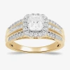 Modern Bride (g / I1) Womens 1 1/2 Ct. T.w. Lab Grown White Diamond 10k Gold Cushion Side Stone Halo Engagement R In Gold