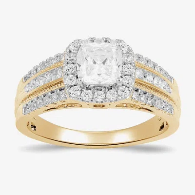 Modern Bride (g / I1) Womens 1 1/2 Ct. T.w. Lab Grown White Diamond 10k Gold Cushion Side Stone Halo Engagement R