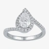 Modern Bride (g / I1) Womens 1 1/4 Ct. T.w. Lab Grown White Diamond 14k White Gold Pear Bypass Halo Engagement Ri In Silver