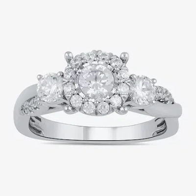 Modern Bride (g / I1) Womens 1 Ct. T.w. Lab Grown White Diamond 10k White Gold Round Halo Engagement Ring In Transparent