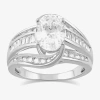 Modern Bride (g / I1) Womens 2 3/4 Ct. T.w. Lab Grown White Diamond 10k Gold Oval Side Stone Engagement Ring In Silver