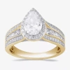 Modern Bride (g / I1) Womens 2 Ct. T.w. Lab Grown White Diamond 10k Gold Pear Side Stone Halo Engagement Ring In Yellow