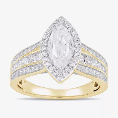 Modern Bride (g / I1) Womens 2 Ct. T.w. Lab Grown White Diamond 10k White Gold Marquise Side Stone Halo Engagemen