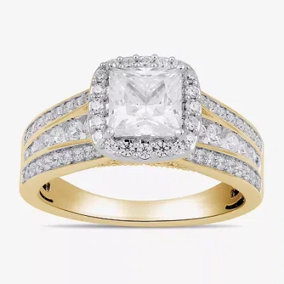 Modern Bride (g / I1) Womens 2 Ct. T.w. Lab Grown White Diamond 10k White Gold Side Stone Halo Engagement Ring In Yellow