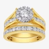 Modern Bride (g / I1) Womens 2 Ct. T.w. Lab Grown White Diamond 14k White Gold Round Side Stone Halo Bridal Set In Gold