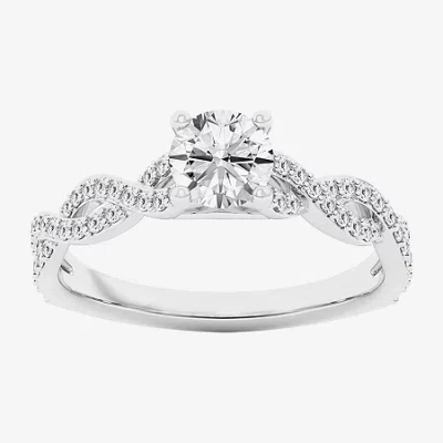 Modern Bride (g / Si1-si2) Womens 1 Ct. T.w. Lab Grown White Diamond 10k Gold Side Stone Engagement Ring In Silver