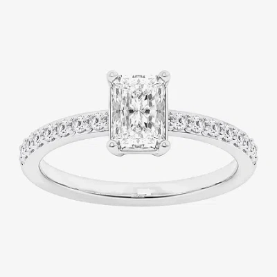 Modern Bride (g / Si1-si2) Womens 1 Ct. T.w. Lab Grown White Diamond 10k White Gold Side Stone Engagement Ring In Silver