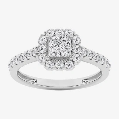 Modern Bride (g / Si1-si2) Womens 1 Ct. T.w. Lab Grown White Diamond 10k White Gold Side Stone Engagement Ring In Silver
