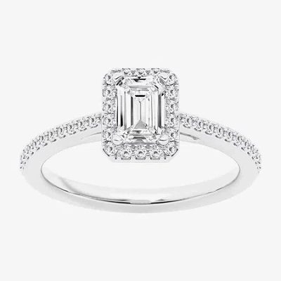 Modern Bride (g / Si1-si2) Womens 1 Ct. T.w. Lab Grown White Diamond 10k White Gold Side Stone Halo Engagement Ri In Silver