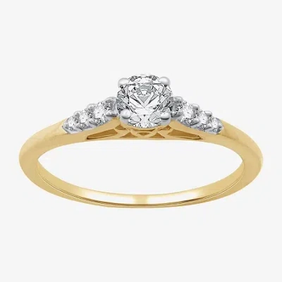 Modern Bride (g / Si1-si2) Womens 1/2 Ct. T.w. Lab Grown White Diamond 10k Gold Round Side Stone Engagement Ring In Transparent