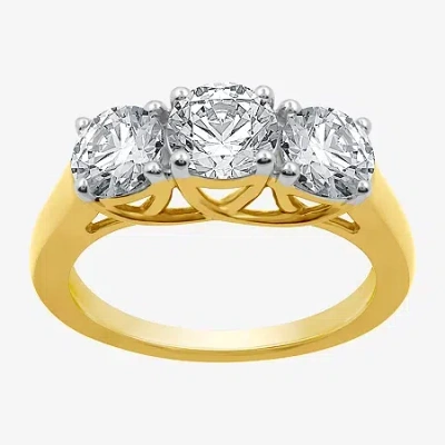 Modern Bride (g / Si1-si2) Womens 2 1/4 Ct. T.w. Lab Grown White Diamond 10k Gold Round 3-stone Engagement Ring