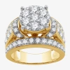 Modern Bride (g / Si1-si2) Womens 3 Ct. T.w. Lab Grown White Diamond 10k Gold Round Side Stone Engagement Ring In Transparent