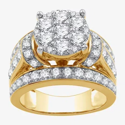 Modern Bride (g / Si1-si2) Womens 3 Ct. T.w. Lab Grown White Diamond 10k Gold Round Side Stone Engagement Ring In Transparent