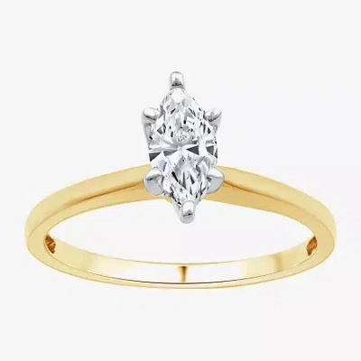 Modern Bride (g / Si1-si2) Womens 3/4 Ct. Lab Grown White Diamond 10k White Gold Marquise Solitaire Engagement Ri In Yellow