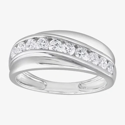 Modern Bride (g / Si1-si2) Mens 1 Ct. T.w. Lab Grown White Diamond Sterling Silver Wedding Band In Metallic