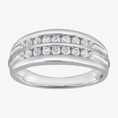 Modern Bride (g / Si1-si2) Mens 1/2 Ct. T.w. Lab Grown White Diamond Sterling Silver Anniversary Wedding Band In Metallic