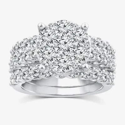 Modern Bride (g / Si1-si2) Womens 4 Ct. T.w. Lab Grown White Diamond 10k Gold Round Side Stone Halo Bridal Set