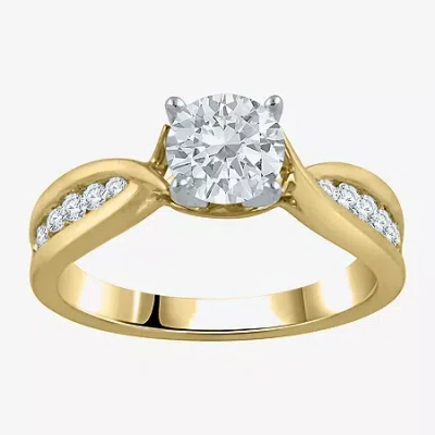 Modern Bride (g / Si2) Womens 1 1/3 Ct. T.w. Lab Grown White Diamond 10k Gold Round Side Stone Engagement Ring